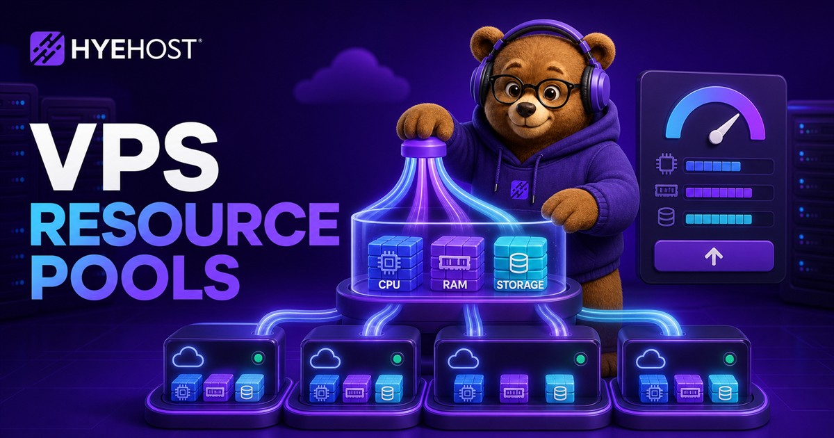 HYEHOST multi-location VPS Resource Pools for UK and US KVM virtual machines with custom resource controls